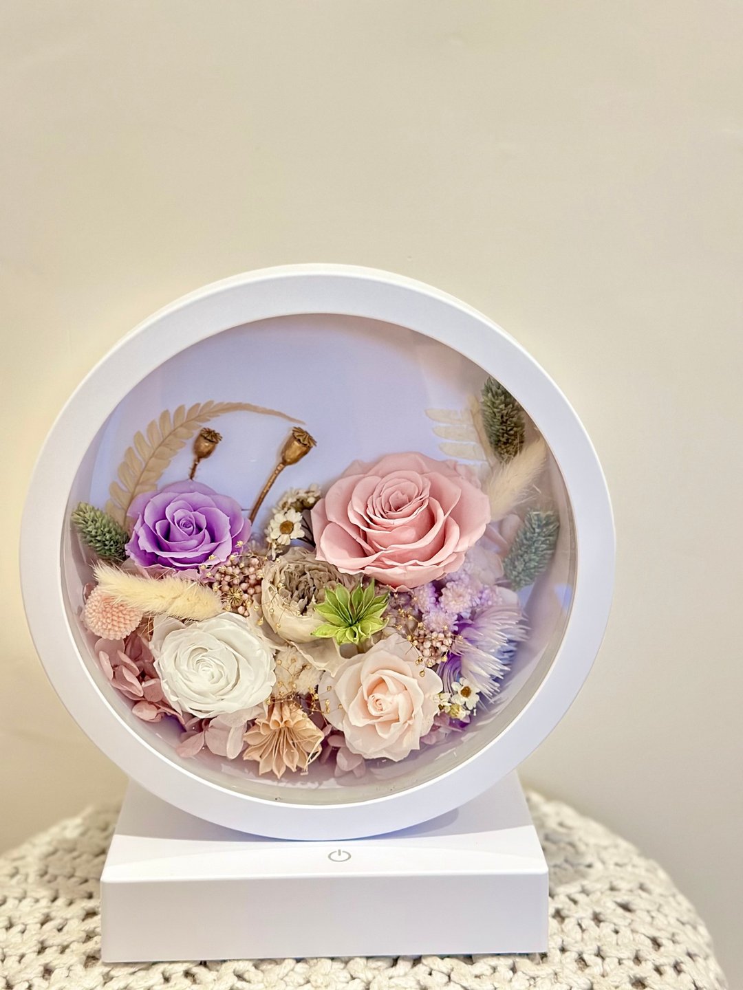 美好花园 永生花三段触控氛围灯/桌灯/台灯 - 干燥花/捧花 - 植物．花 白色