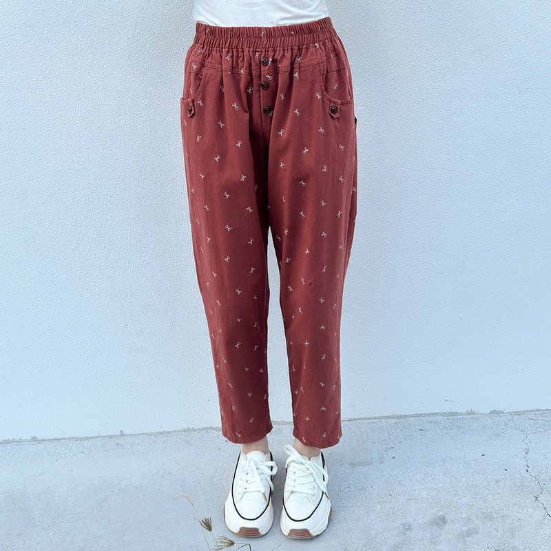 Hana Mokuba 满版印花口袋松紧腰长裤 - 女装长裤 - 其他材质 