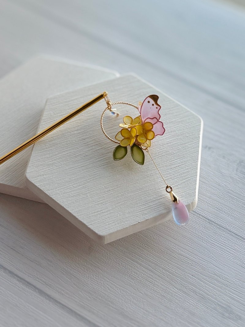 桂花紫蝶发簪一只贩售 可改夹 - 发饰 - 树脂 紫色