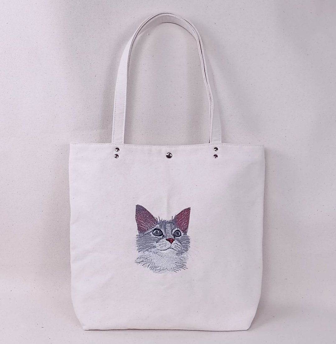 猫  刺绣  手提袋  补习袋 帆布包 购物袋 - 手提包/手提袋 - 棉 