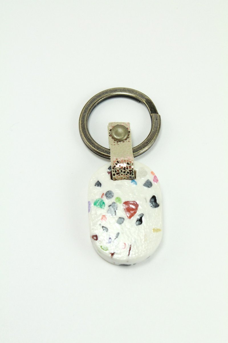 椭圆 白色 磨石子钥匙圈 挂饰 - 钥匙链/钥匙包 - 粘土 白色