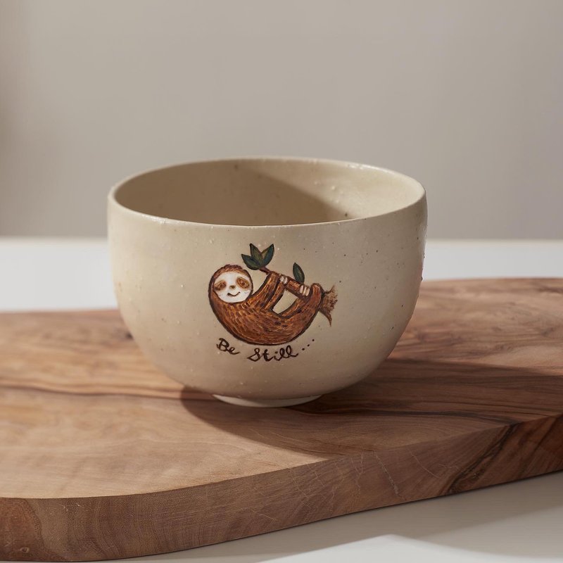 微笑树懒拉柸手绘碗 - 碗 - 陶 白色