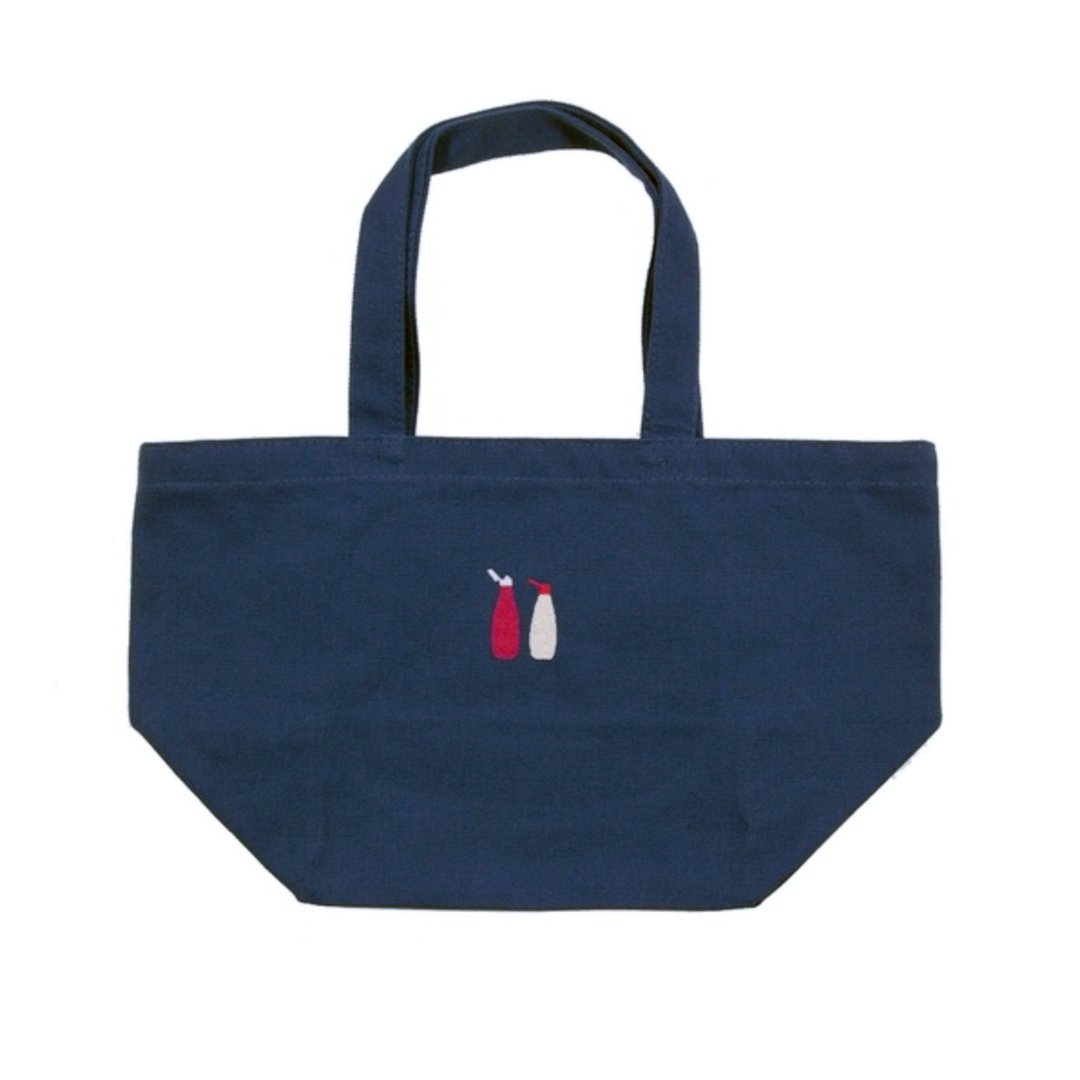 Mayonnaise and ketchup embroidered lunch tote bag Tcollector - 手提包/手提袋 - 棉 蓝色