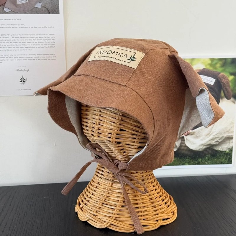 SHÓMKA 狐狸软帽 FOX BONNET 51cm - 童装上衣 - 亚麻 咖啡色