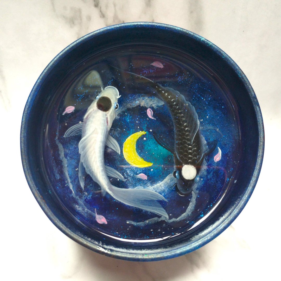 阴阳鲤鱼星夜空 3D树脂画手绘 永生鱼 可私人定制 - 摆饰 - 树脂 多色