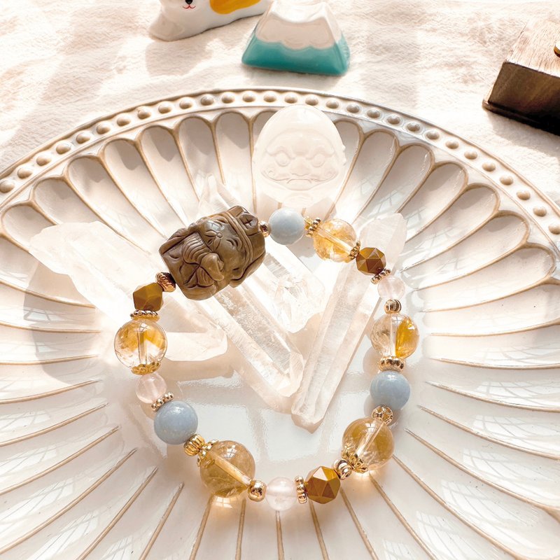 土地公爷爷的招财小宇宙 土地公手链 招财手链 阿拉善 黄水晶 - 手链/手环 - 半宝石 咖啡色