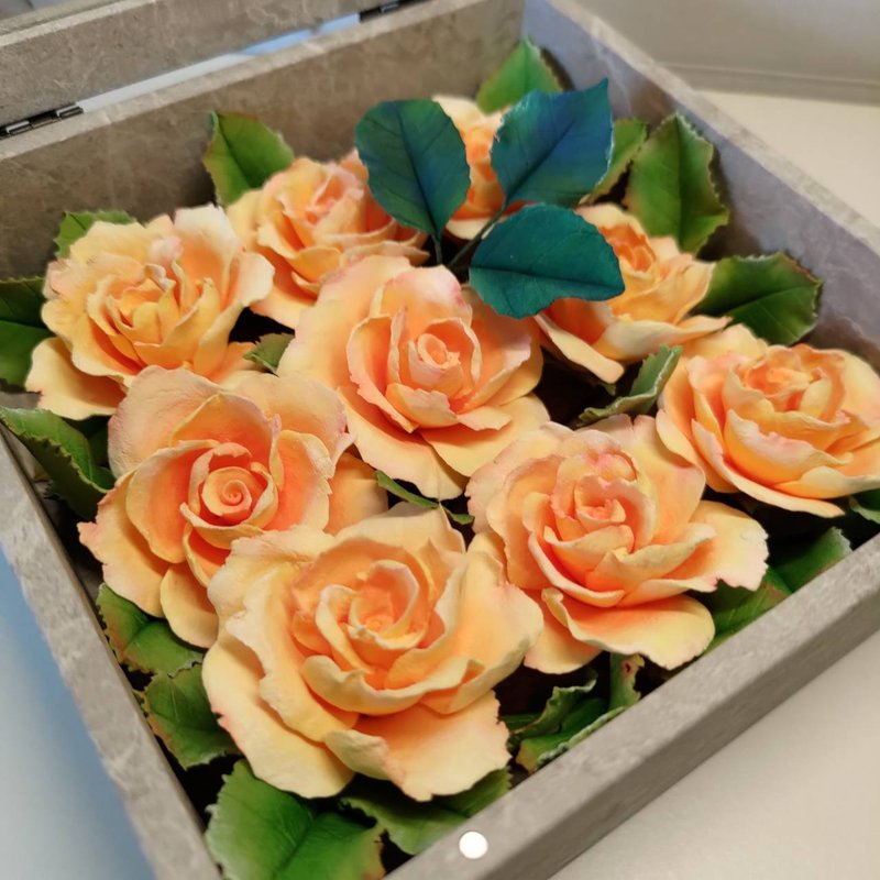 黏土手作 ATO54 橘色玫瑰花盒 - 干燥花/捧花 - 其他材质 