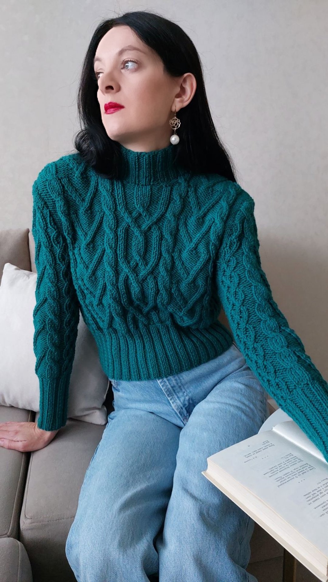 Wool cable sweater Chunky sweater Womens handmade sweater Green sweater - 女装针织衫/毛衣 - 羊毛 