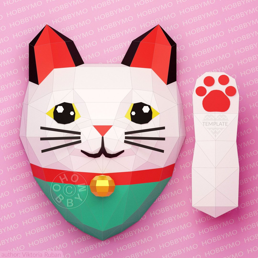 DIY 纸招财猫，招财猫，墙艺术 3D 纸艺，可打印 PDF 模板 - 手工艺教程/工具书 - 其他材质 