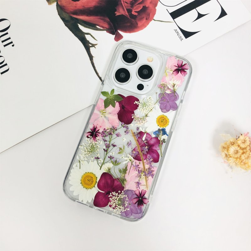 天然白紫色系押花手机壳适用于iPhone 16e Samsung S25 Ultra - 手机壳/手机套 - 植物．花 