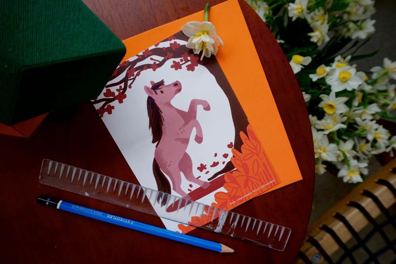 12生肖复古印刷卡片 - 马 - 卡片/明信片 - 纸 