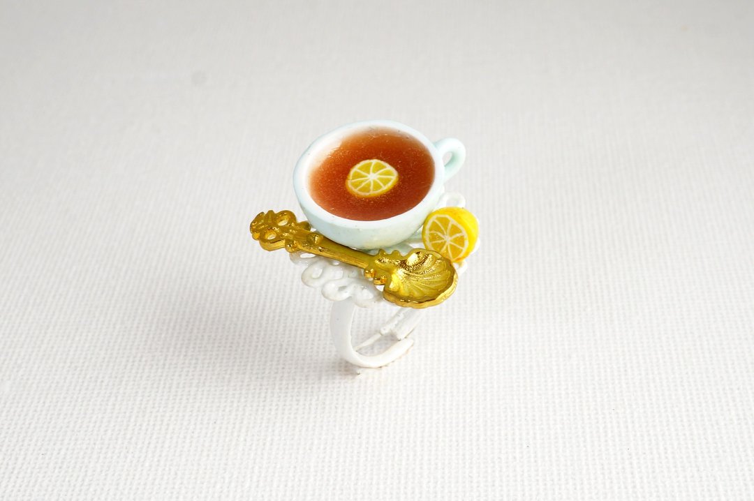 ｜Lemon Tea｜ 手工软陶黏土 低温泥 polymer clay 柠檬红茶 戒指 - 戒指 - 粘土 