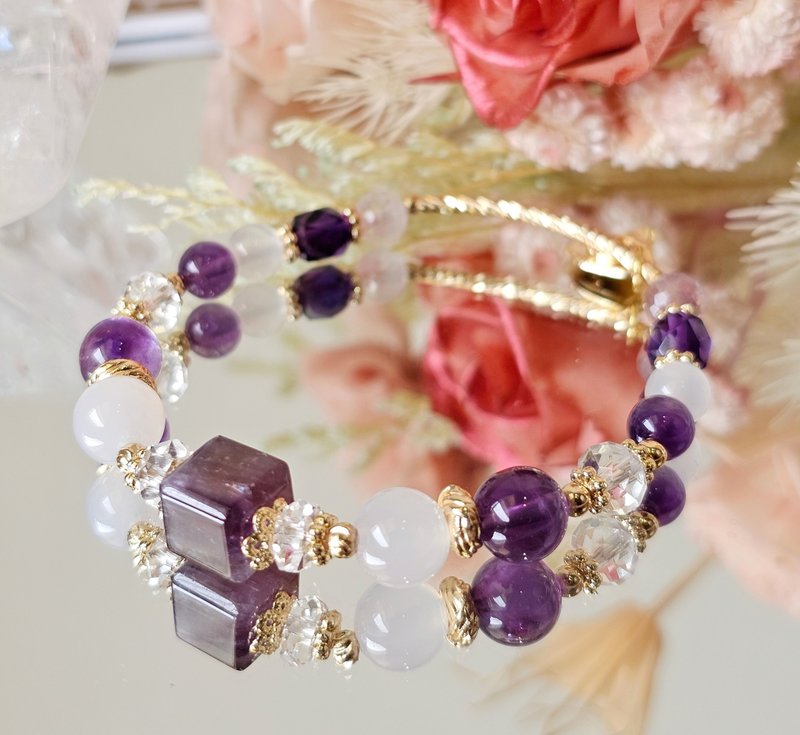 丰盛-智慧/ 灵感/ 贵人2.0- 紫水晶/白玛瑙/白水晶/水晶手链 - 手链/手环 - 水晶 紫色
