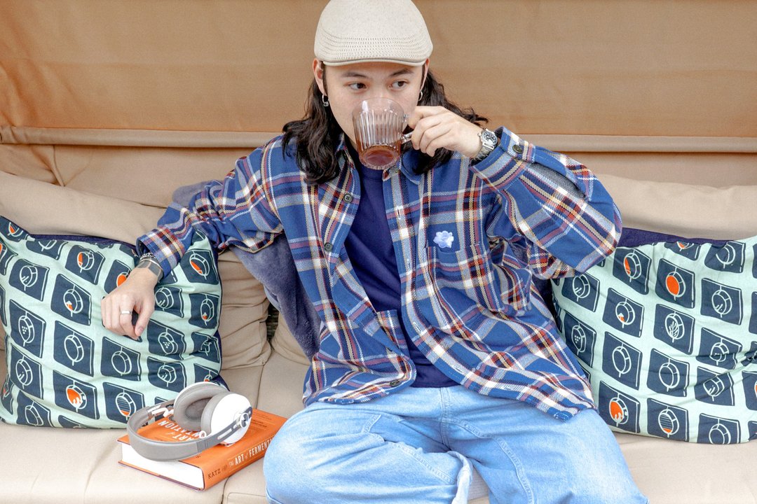GOC Studio 日本格子绵布 shacket 衬衫外套 - 蓝色 - 男装外套 - 棉．麻 蓝色