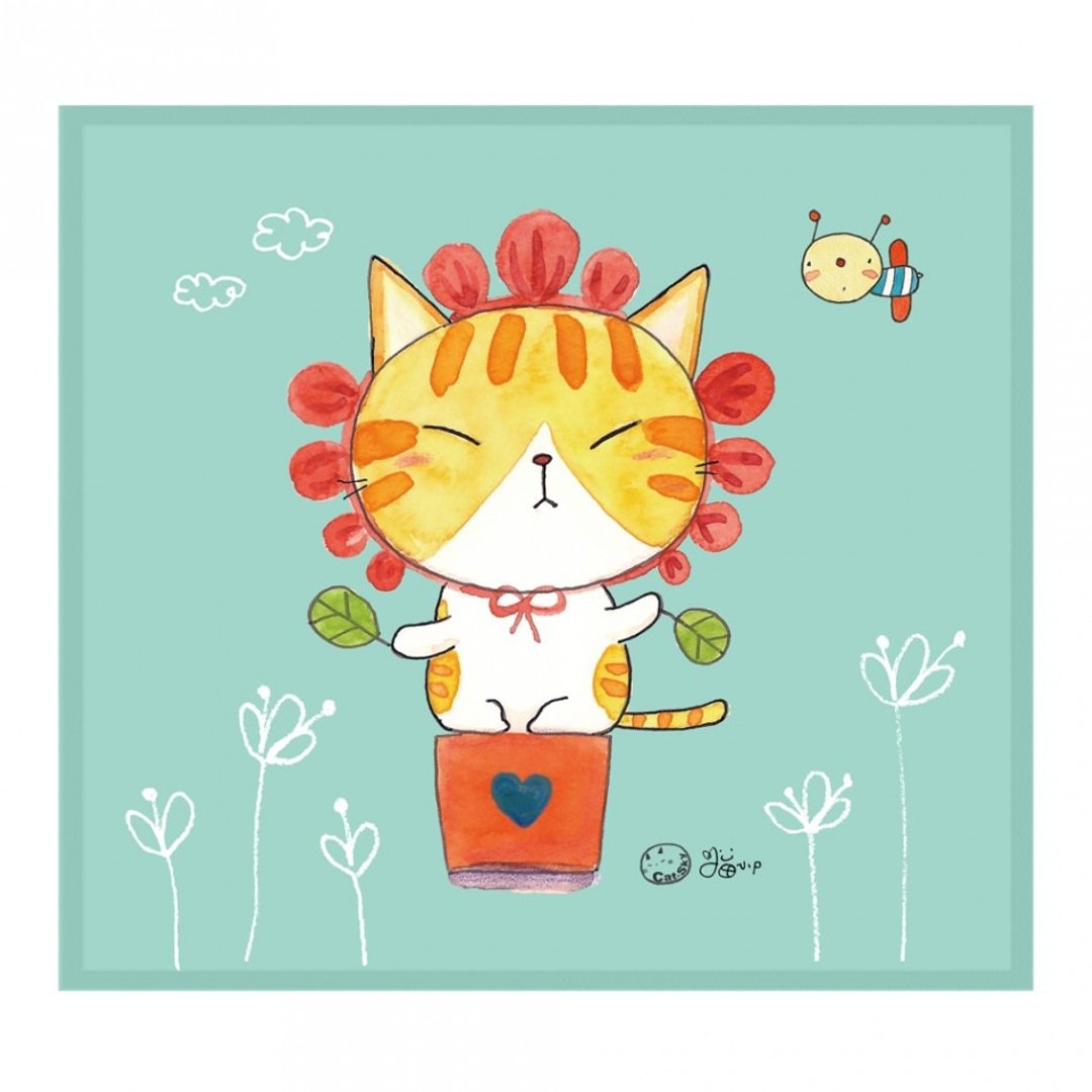 插画家系列 猫小p - 圆圆假装一朵花ll 擦拭布 - 眼镜盒/眼镜布 - 聚酯纤维 绿色