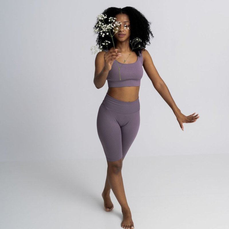 DOUX 罗纹布综合莓果瑜伽五分裤 - 女装内搭/紧身裤 - 环保材料 紫色