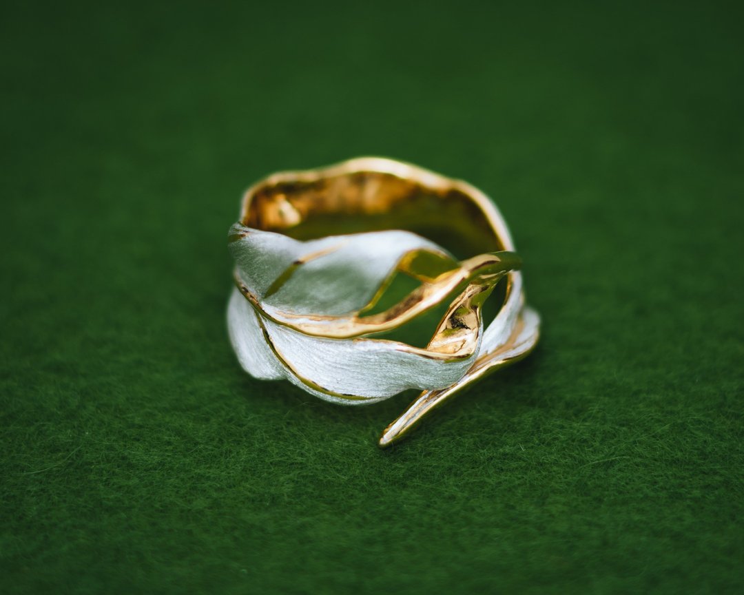 Leaf ring - Classic Art Nouveau - Adjustable ring - Japanese flower - adjustable - 戒指 - 银 金色