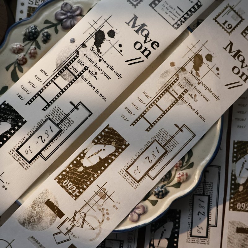 壹洱文創第15期切模【舊日集】和紙膠帶打底素材手賬PET貼紙 - 纸胶带 - 其他材质 黑色