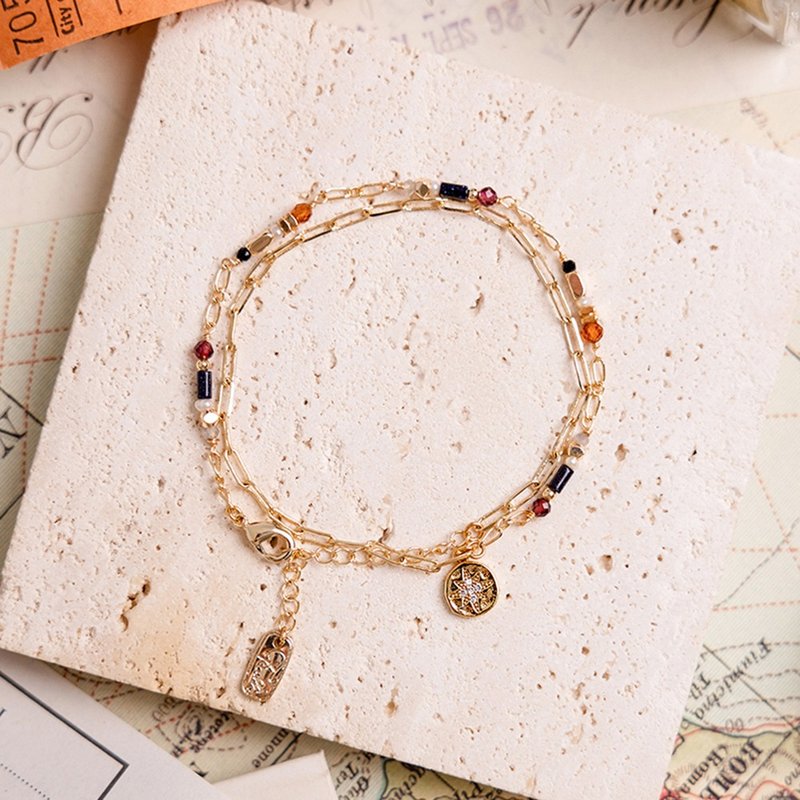 桃花 x 石榴石 蓝金沙 拉长石 尖晶石【最孤独的浪漫】两戴式手链 - 手链/手环 - 宝石 红色