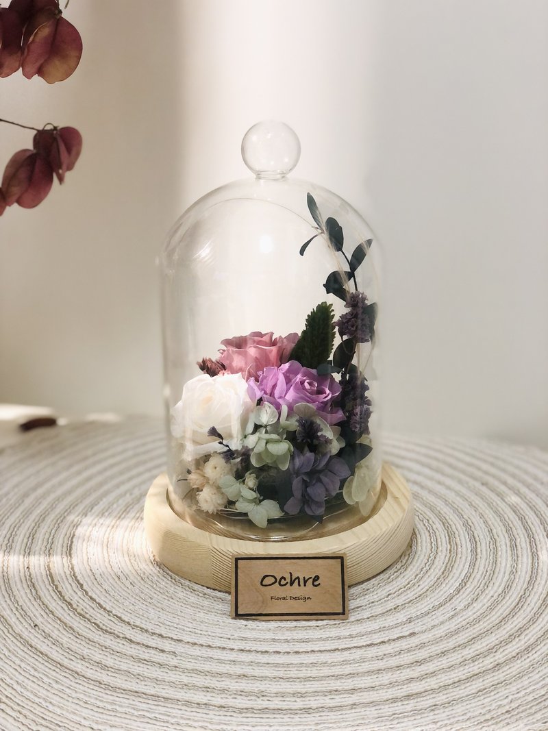 Ochre 各色系 客制 永生玫瑰玻璃花盅灯-大 桌花 花盅 花礼 花盒 - 干燥花/捧花 - 植物．花 多色