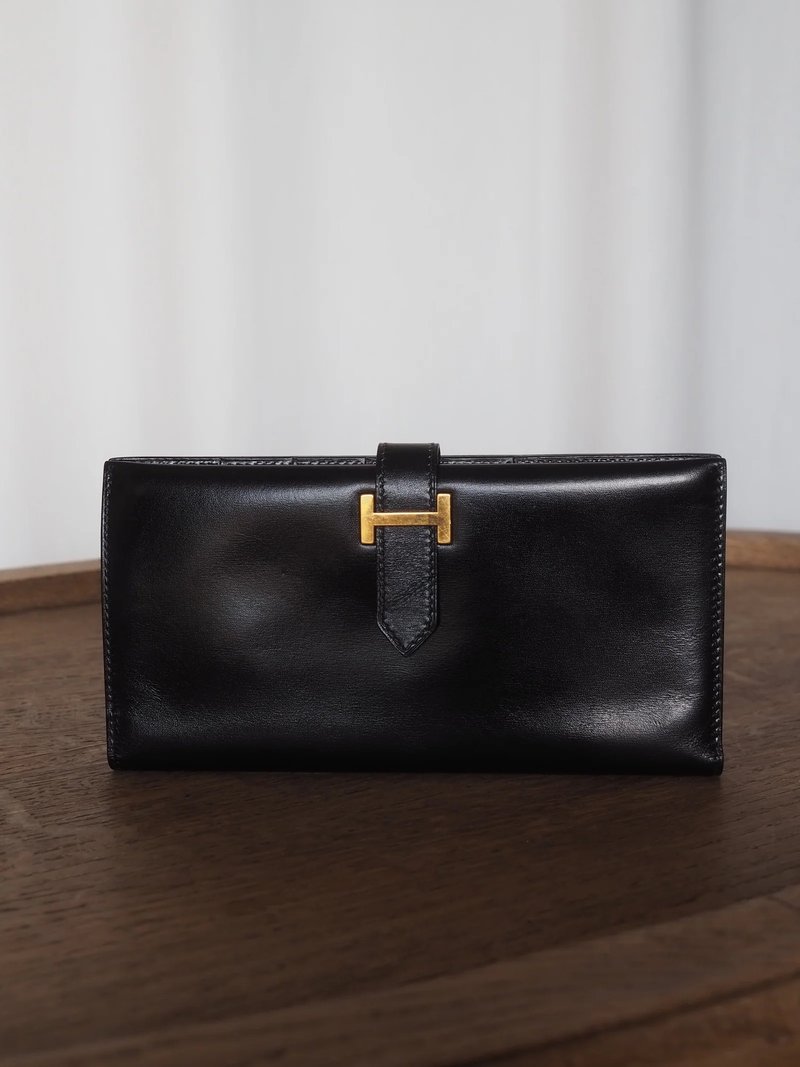 HERMÈS Bearn Classic 长夹 爱马仕 べアン・クラシック 皮夹 黑色 金色 古董 - 皮夹/钱包 - 真皮 黑色