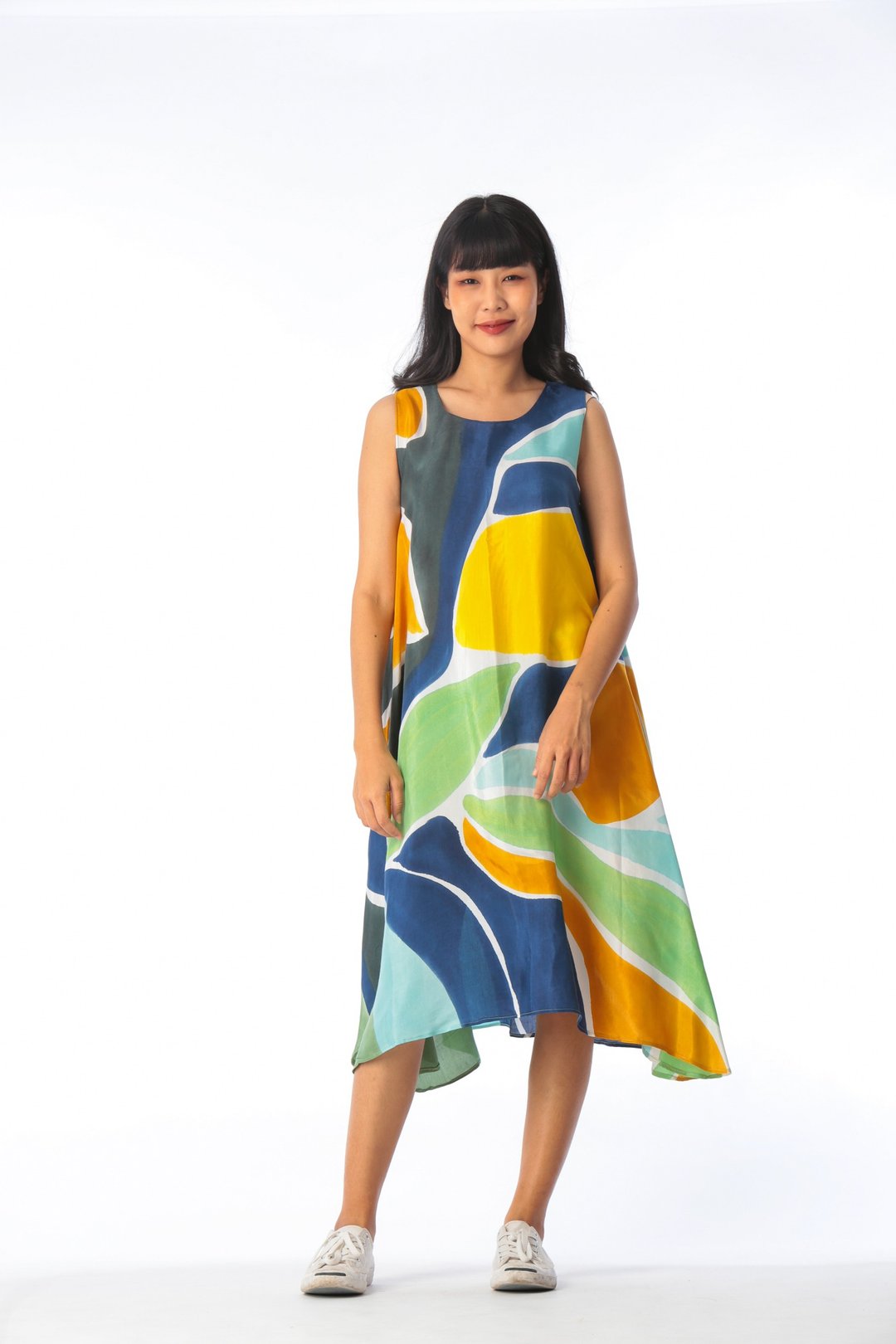 Dress Hand Paint Soft Cotton Silk for Yoga Vacation Holidays - 洋装/连衣裙 - 棉 绿色
