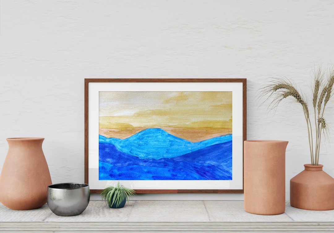 【山】- 极简蓝山抽象风景艺术 家居装饰 墙艺术 - 海报/装饰画/版画 - 纸 多色