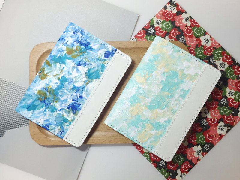 Yomarkett 手绘两折卡片套 (宝石蓝X湖水绿) (薄荷绿X淡黄) - 名片夹/名片盒 - 防水材质 蓝色