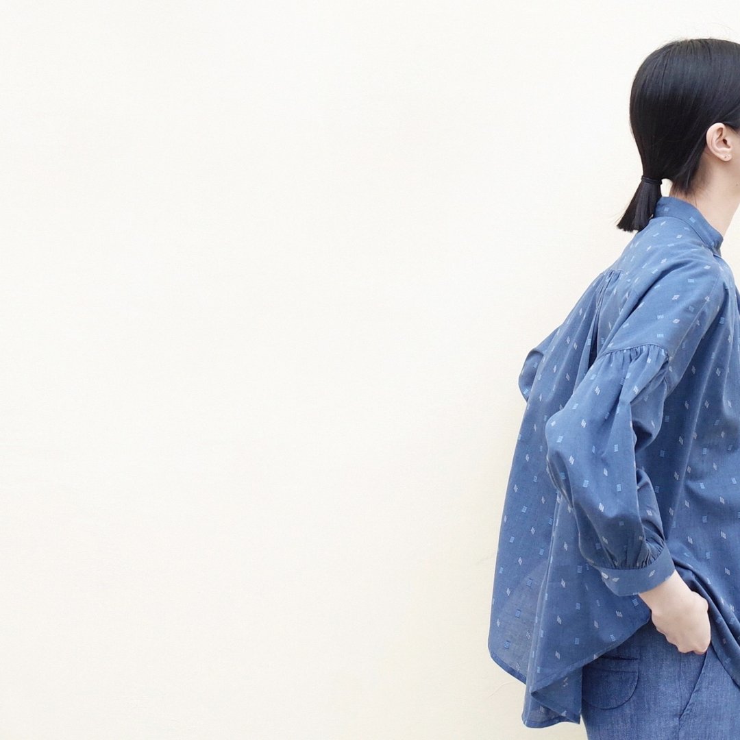 小斜纹 提花棉衫 - 女装上衣 - 棉 蓝色