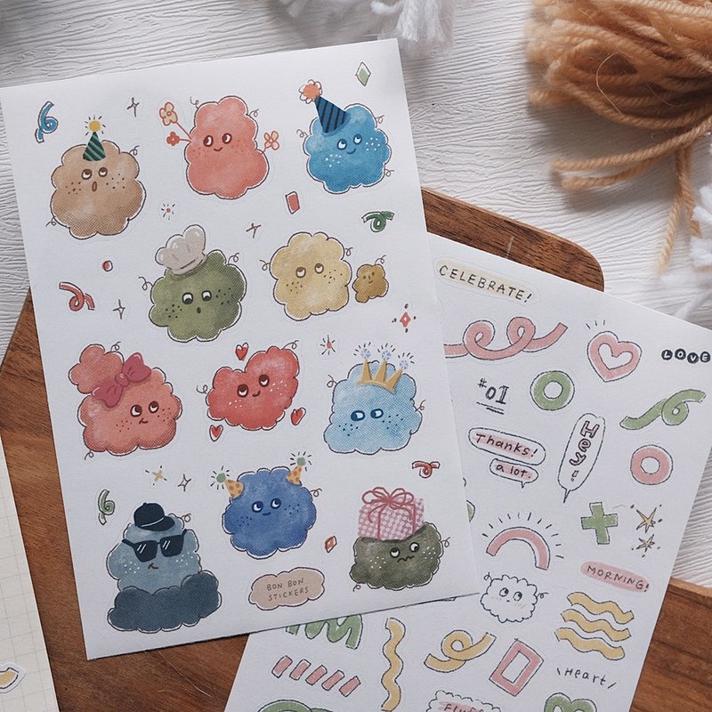 派对小毛球 割型贴纸 2入 - 贴纸 - 纸 