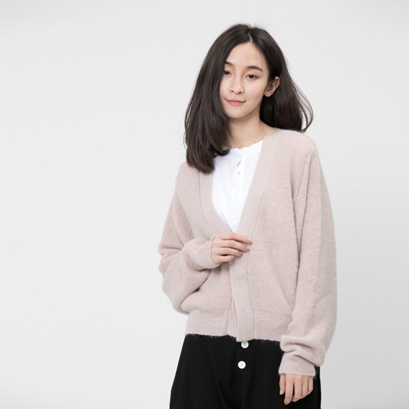 Angel V領雙釦開襟毛衣外套/粉 - 女装针织衫/毛衣 - 聚酯纤维 粉红色