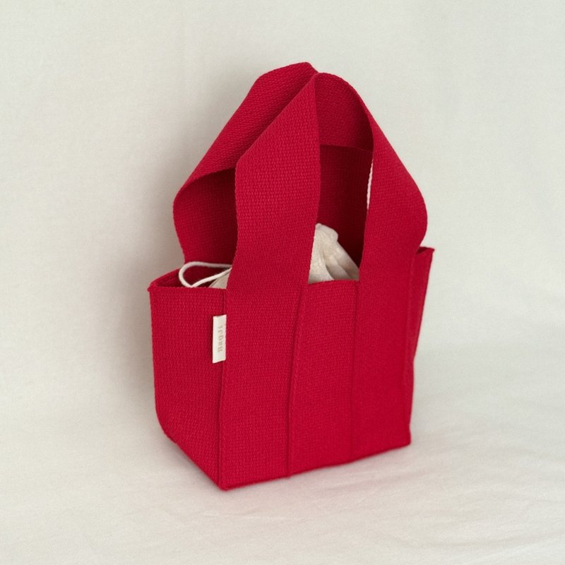 织纹可翻面托特包_迷你款 / 红色 (共4色) - 手提包/手提袋 - 棉．麻 多色