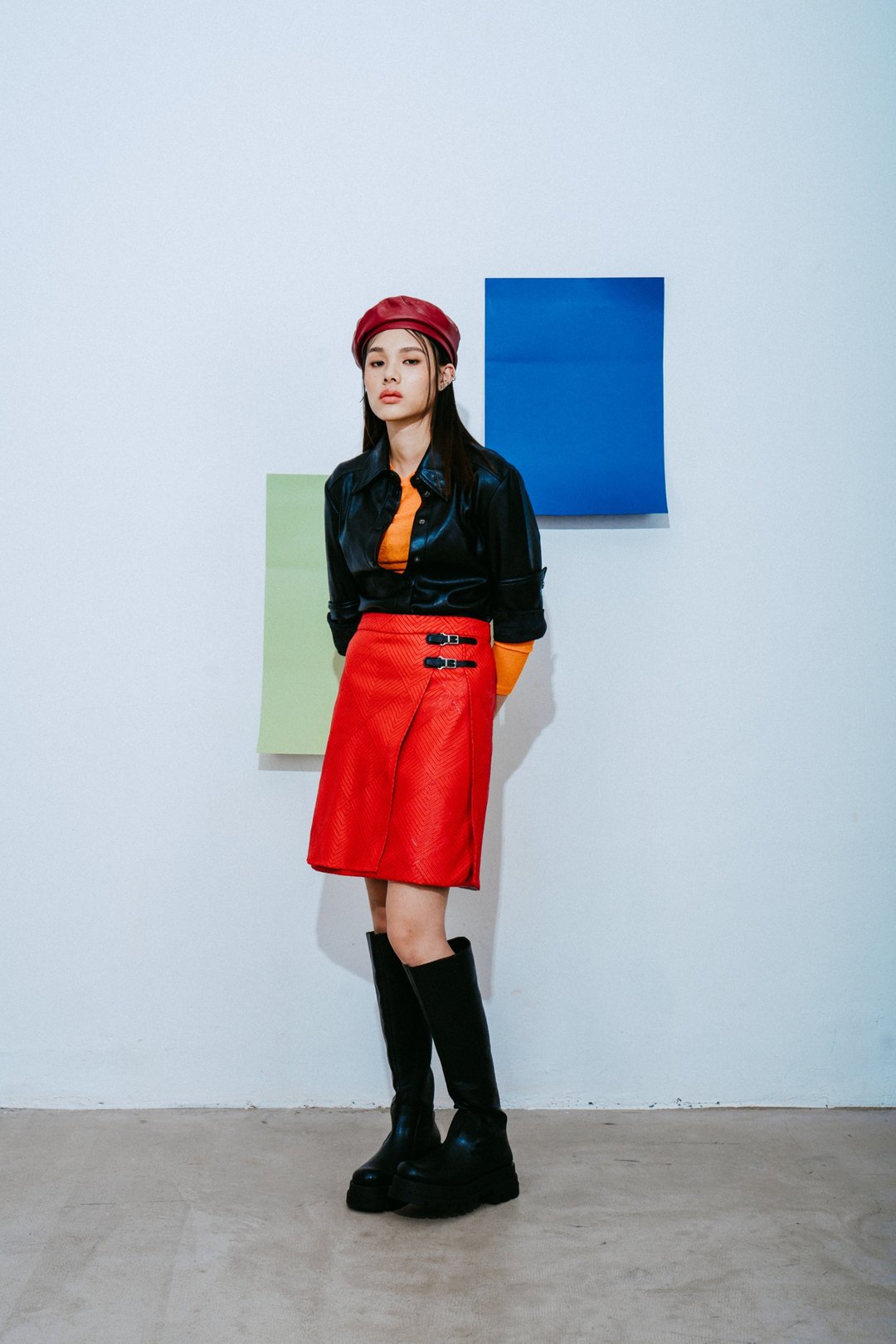 红色皮半截裙 Red Knee-length Skirt - 裙子 - 人造皮革 红色