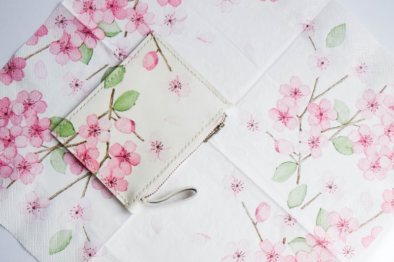 真皮手工缝制 日本樱花拉链零钱包 - 零钱包 - 真皮 多色