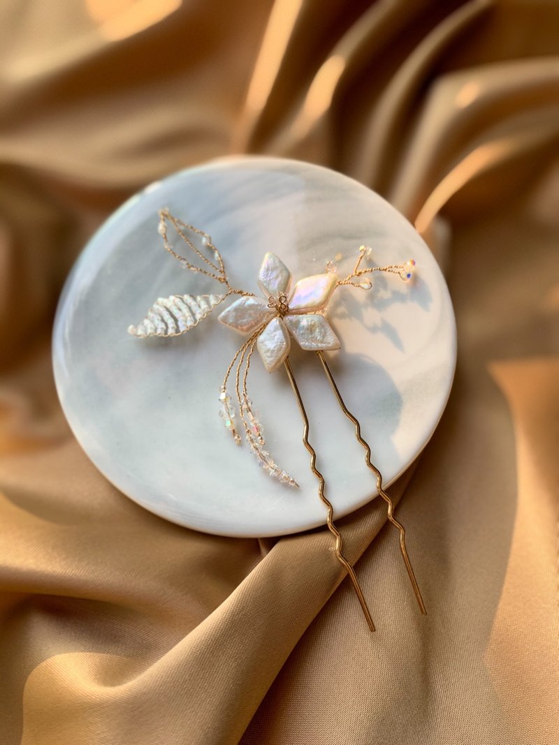 Astra - 天然淡水菱形珍珠流星发钗 - 发饰 - 珍珠 金色