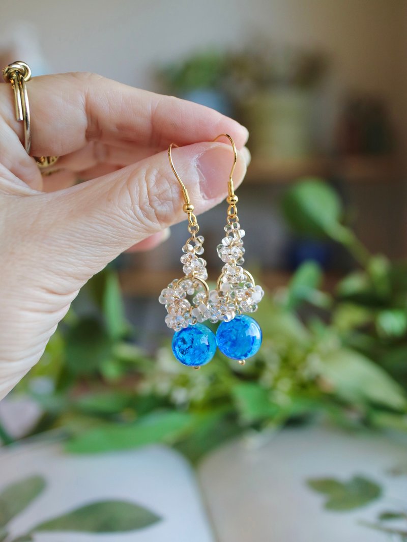 萤光玻璃饰品 - 耳环/耳夹 - 玻璃 蓝色