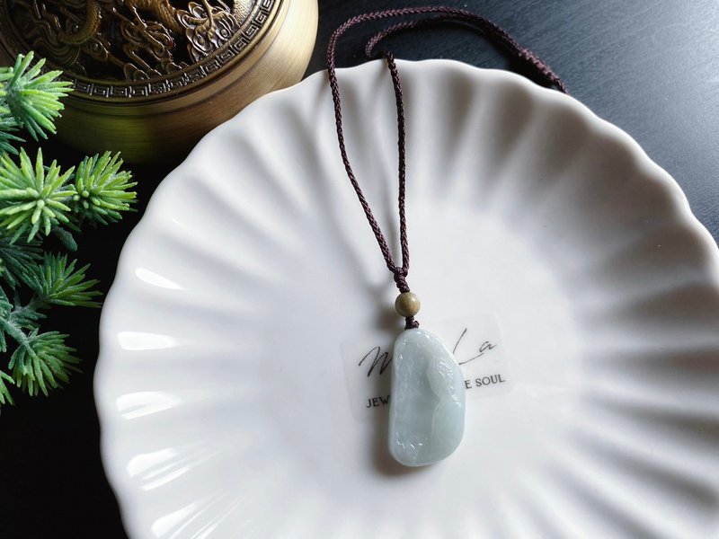 【售出】天然缅甸玉翡翠 释迦牟尼佛 大日如来 项链 礼物 平安健 - 项链 - 玉石 灰色