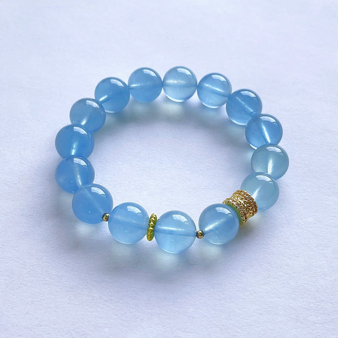 宝石系 天然矿石 baby blue 海蓝宝11.5 mm 手链 - 手链/手环 - 宝石 蓝色