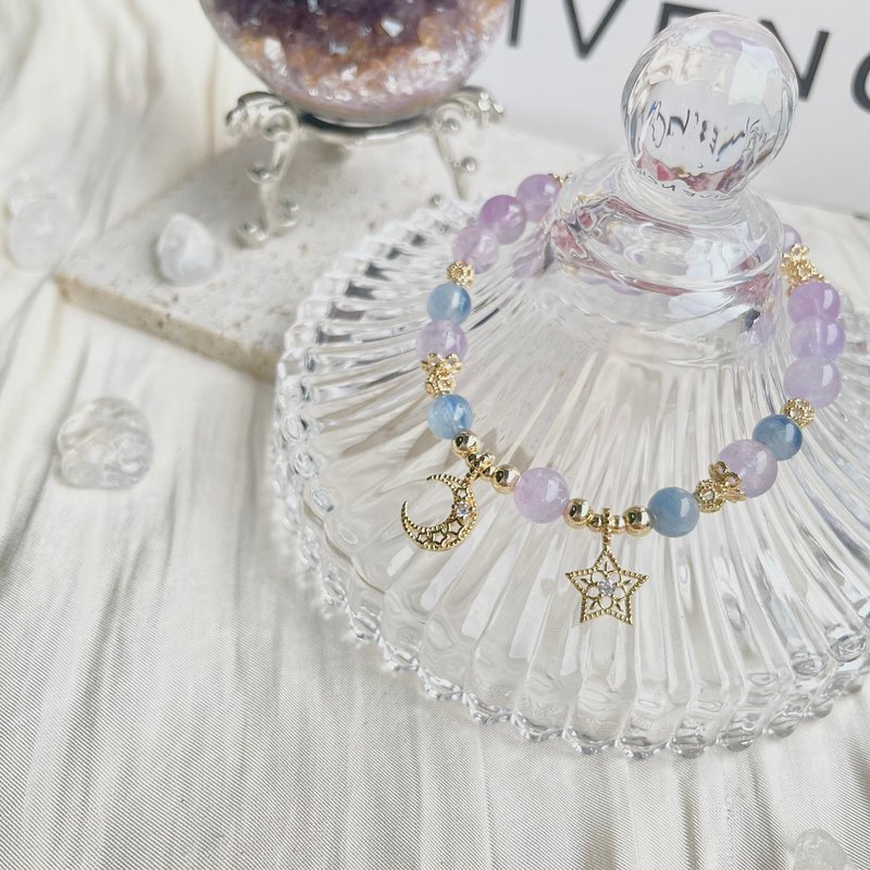星星月亮相聚款 14K包金 蓝晶石 薰衣草紫水晶开运水晶手链 礼物 - 手链/手环 - 水晶 多色