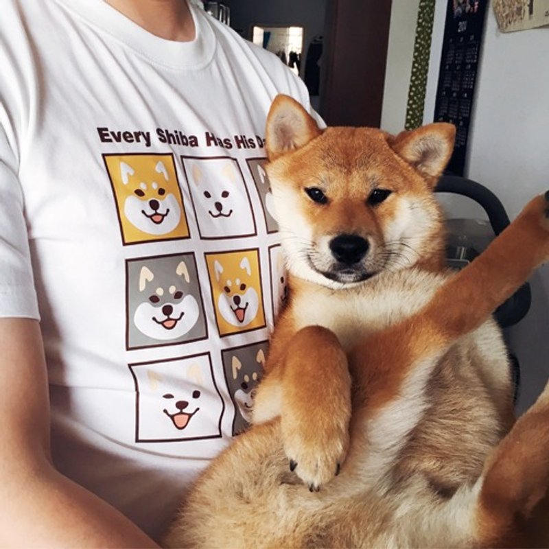 仓屋 柴犬 T恤 灰色/白色 - 中性连帽卫衣/T 恤 - 棉．麻 灰色