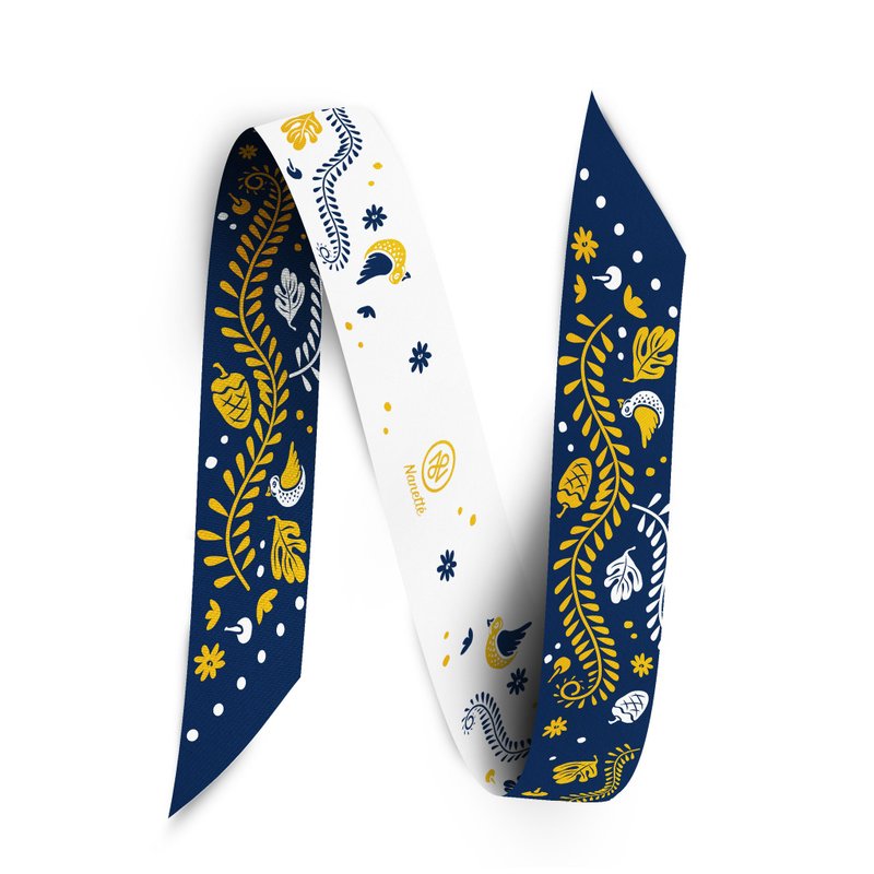 Moriko Whina Twilly - 丝巾 - 丝．绢 蓝色