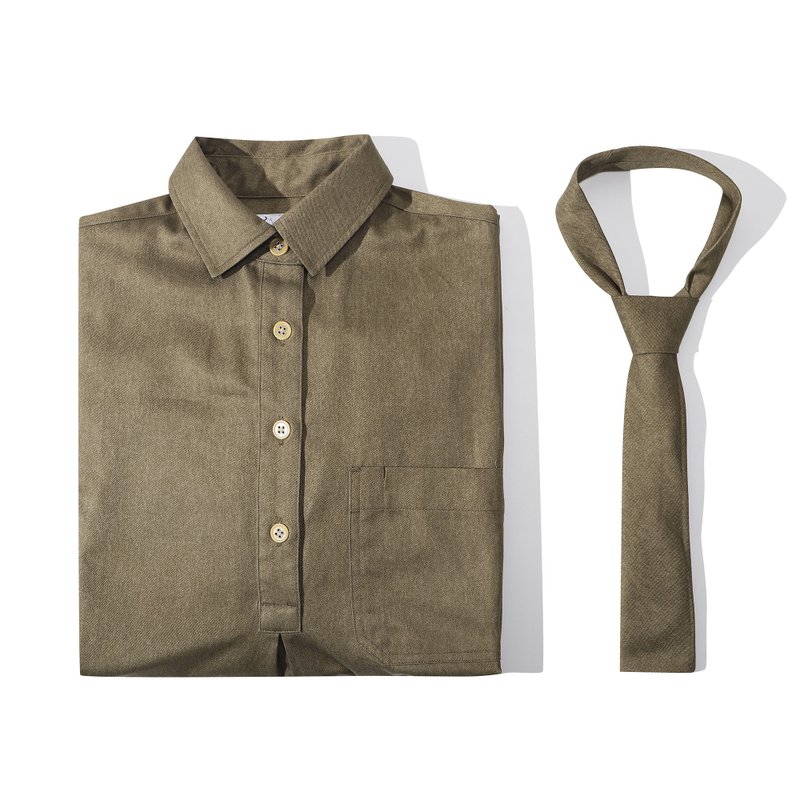 Incense Harbor 拉绒斜纹布料领带连身裙 - 橄榄棕色 - 洋装/连衣裙 - 棉．麻 绿色