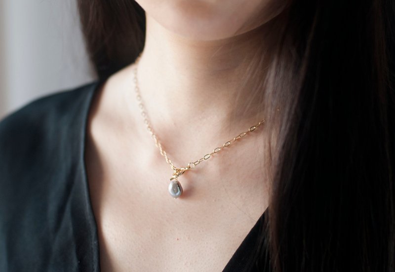 ot扣灰珍珠项链 - 项链 - 铜/黄铜 金色