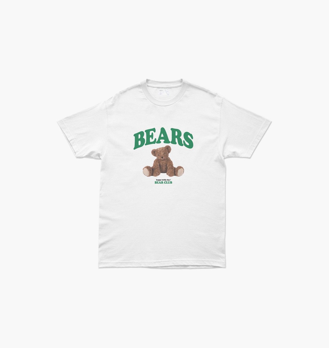 上衣 HAY：Bears T-Shirt - 白色 / 燕麦色 / 绿色 (中性款) - 女装 T 恤 - 棉 