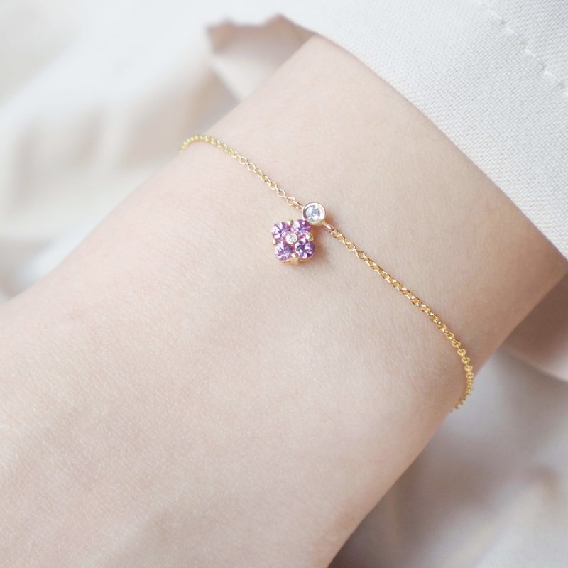 丁香花 Lilac系列 | 粉刚 / 紫刚 / 蓝宝石 / 18K小花手链 - 手链/手环 - 宝石 粉红色