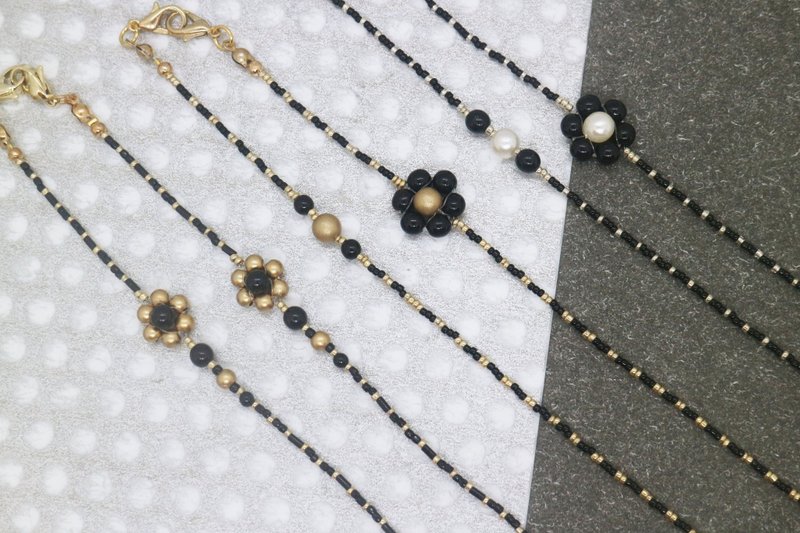 眼镜链、口罩链/花语系列 - 黑 / 金 - 口罩 - 玻璃 