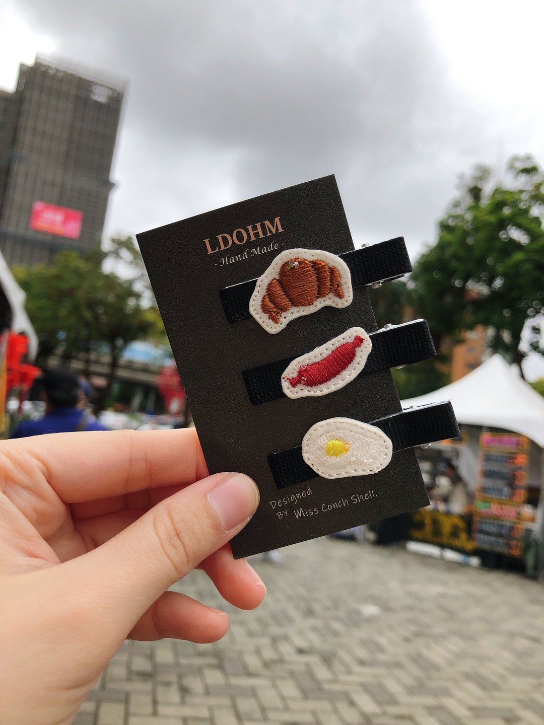 早餐 手做刺绣发夹 (3枚组) - 发饰 - 其他金属 多色