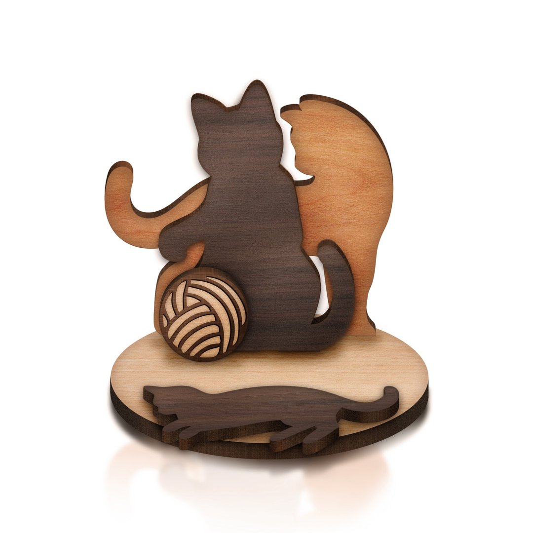 三只小猫手机/平板座/名片座 - 手机座/防尘塞 - 木头 咖啡色