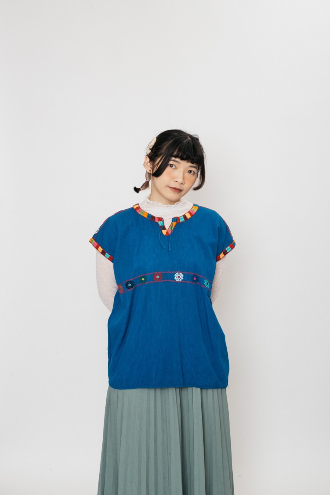 墨西哥刺绣上衣.Mexican Blouse【初恋贩卖所】Vintage.A1076 - 女装上衣 - 棉．麻 蓝色