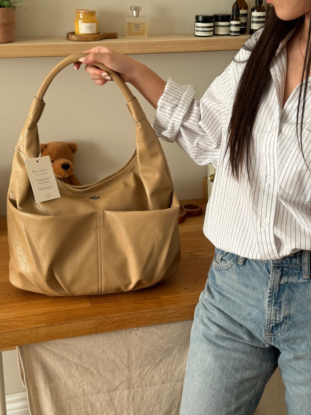 韩国 The Ally | Emily Bag | 米色 | 单肩包 手袋 - 手提包/手提袋 - 人造皮革 卡其色